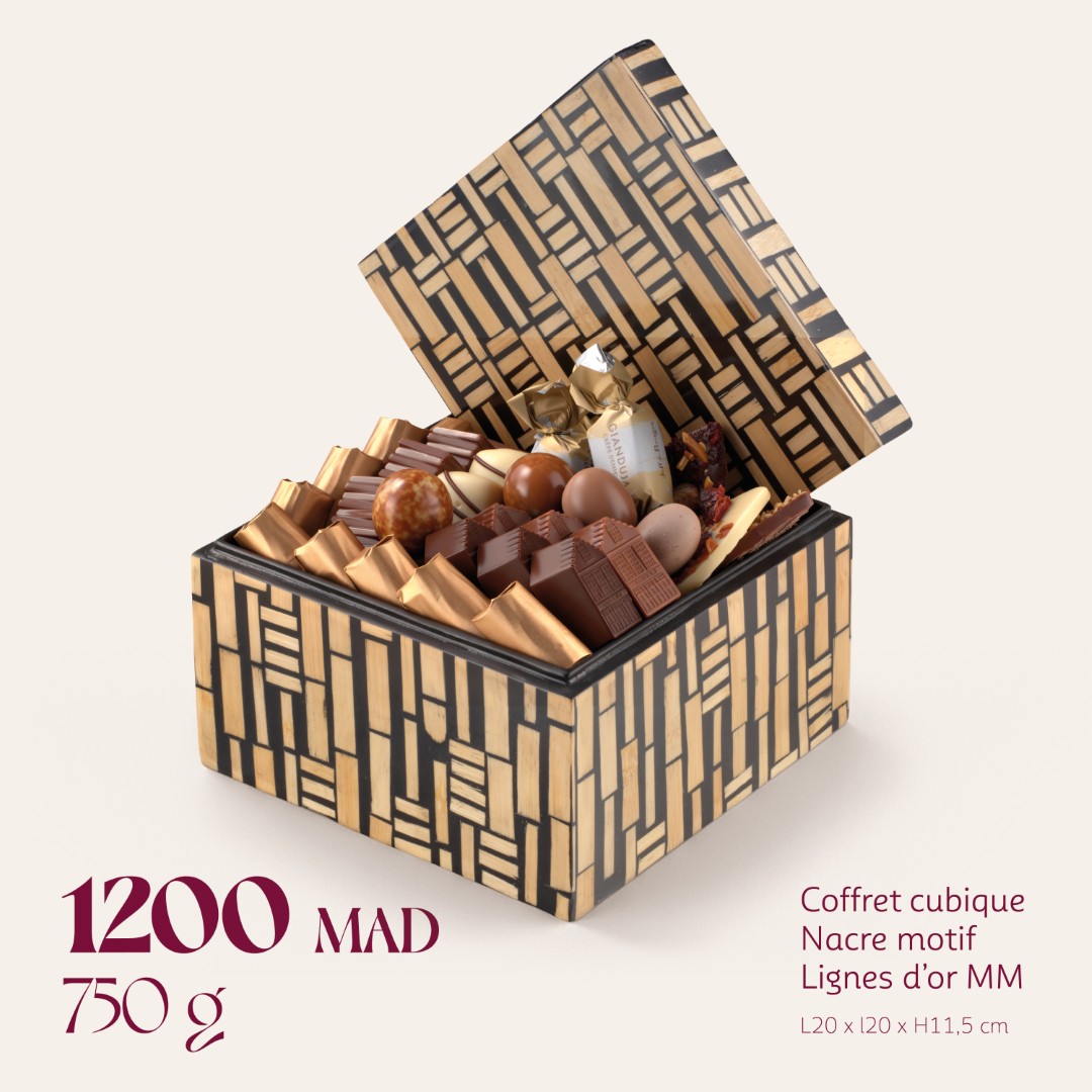 Coffret cubique Nacre motif Lignes dor